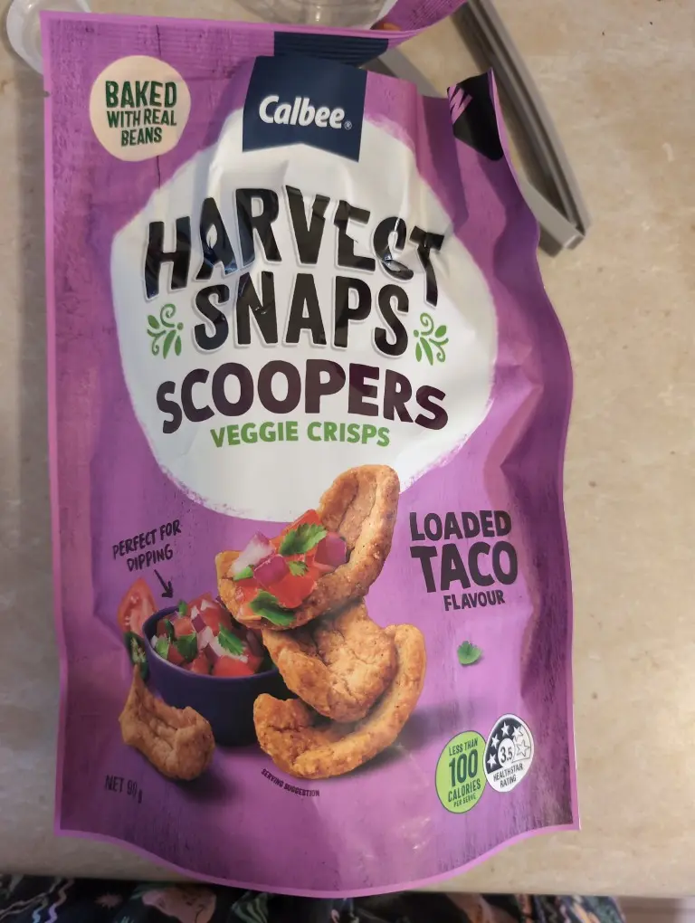 Calbee Harvest Snaps Scoopers Veggie Crisps Loaded Taco Flavour 90 g