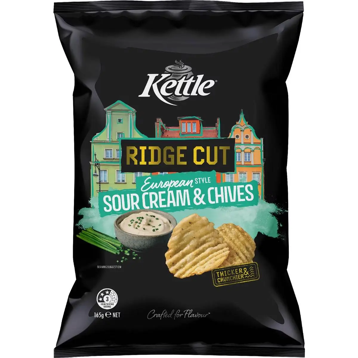 Kettle Ridge Cut Potato Chips Sour Cream & Chives 165g