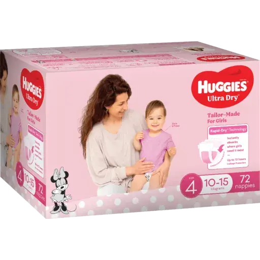 HUGGIES ULTRA DRY NAPPY SIZE 4 GIRL JUMBO 72 PCS