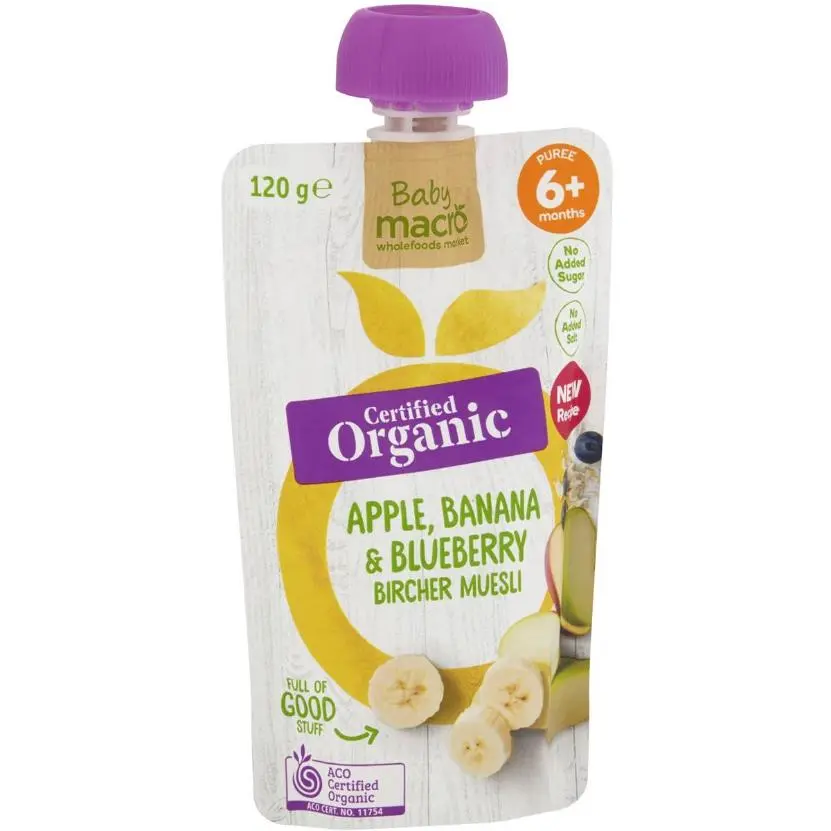 Macro Organic Baby Food Apple Banana & Blueberry Muesli 6m+ 120g