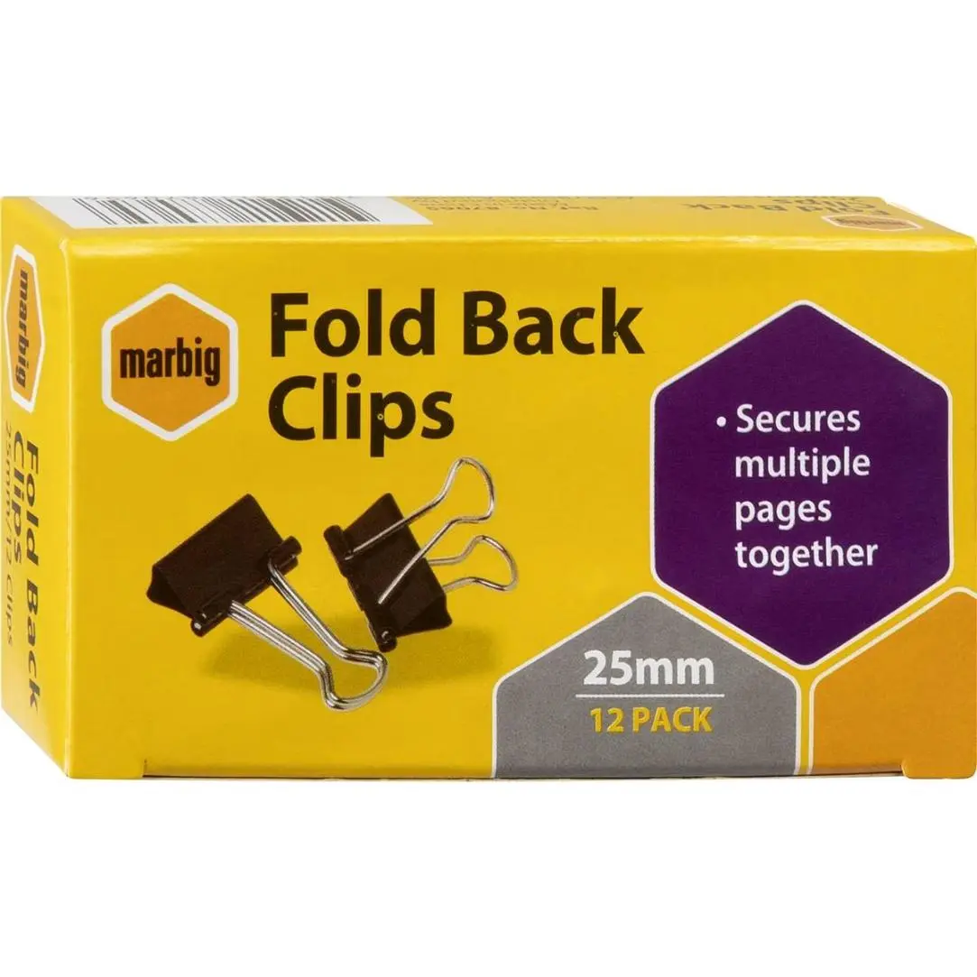 MARBIG FOLD BACK CLIPS 25MM BOX 12