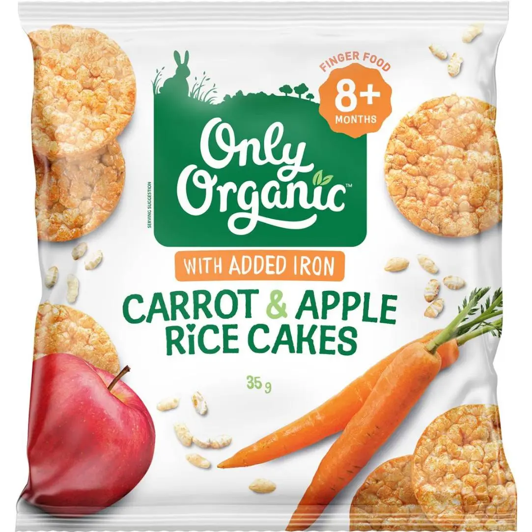 Only Organic Baby Food Rice Cakes Carrot Apple 35g