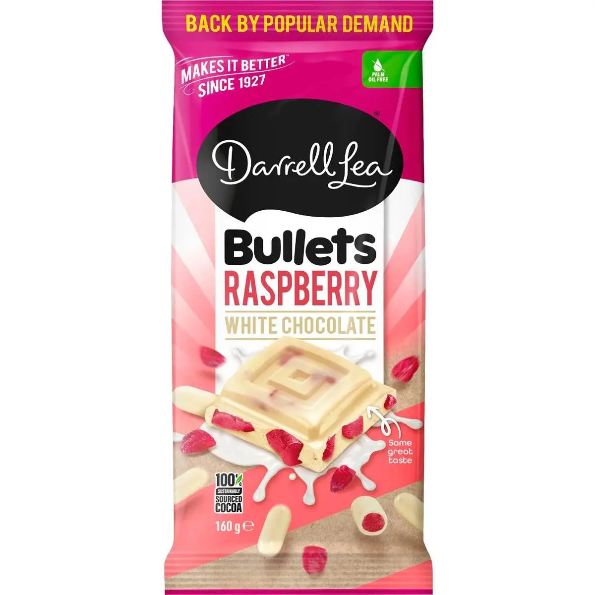 Darrell Lea White Rasp Bullets Block 160g