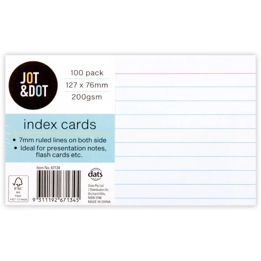 Jot & Dot Index Cards 12.7x7.6cm 100 Pack