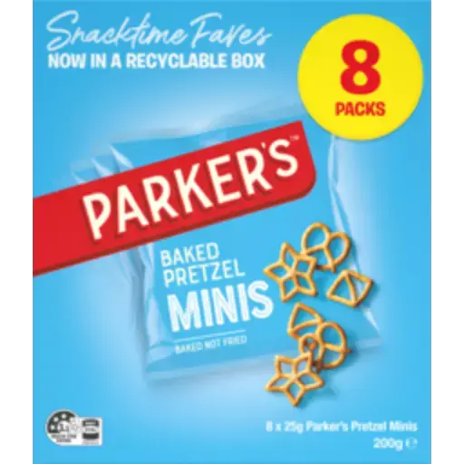 Parkers Pretzels Kids' Lunchbox Snacks Multipack Salted 8 Pack 200g