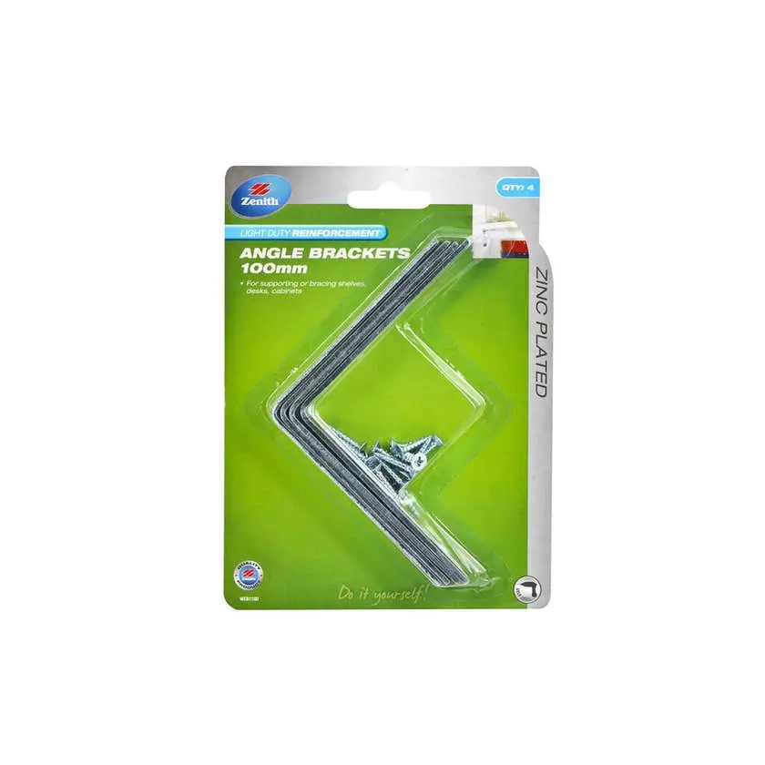 Zenith Angle Bracket Zinc Plated 100mm - 4 Pack