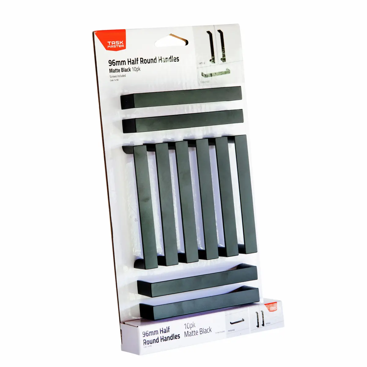 Taskmaster 96mm Matte Black 1/2 Round Handle - 10 Pack
