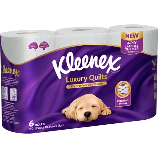 KLEENEX BATH TISSUE 4PLY LUXURY QUILTS 6X150 SHEETS
